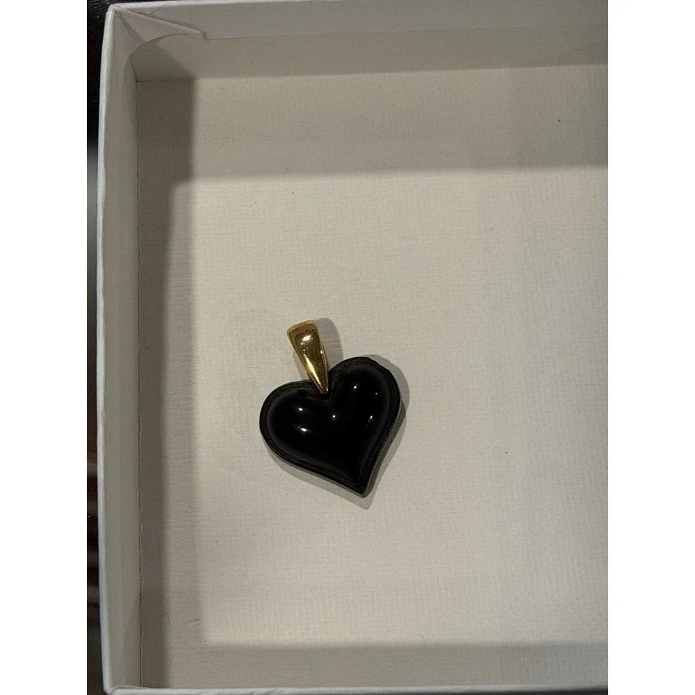 Vintage Lalique Heart Pendant Necklace Black Crystal